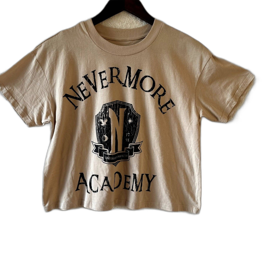 Wednesday Nevermore Academy Crop Tee cream tee T shirt womens M Medium
